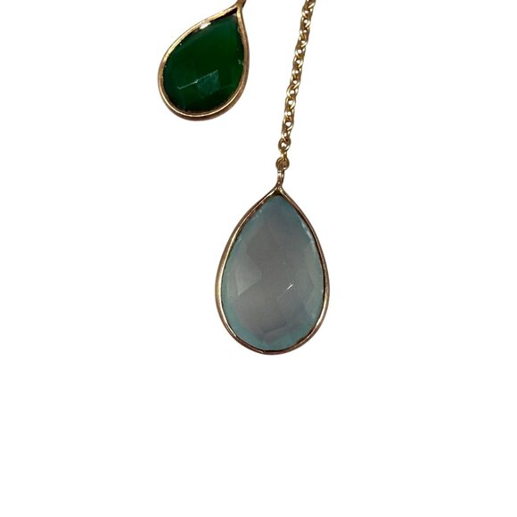 925 Sterling Silver Green & Brown Crystal Stones Linear Teardrop Hook Earrings - Picture 3 of 5